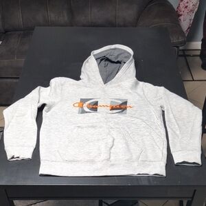Champion Light Gray Hoodie with Orange Accent